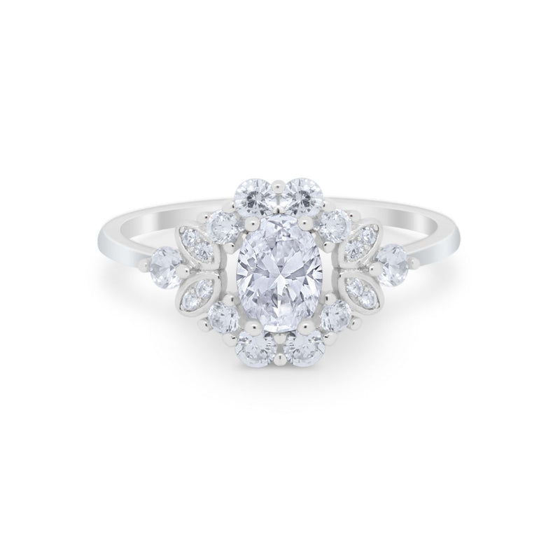 Oval Wedding Ring Vintage Round Simulated Cubic Zirconia 925 Sterling Silver