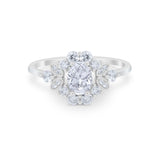 Oval Wedding Ring Vintage Round Simulated Cubic Zirconia 925 Sterling Silver