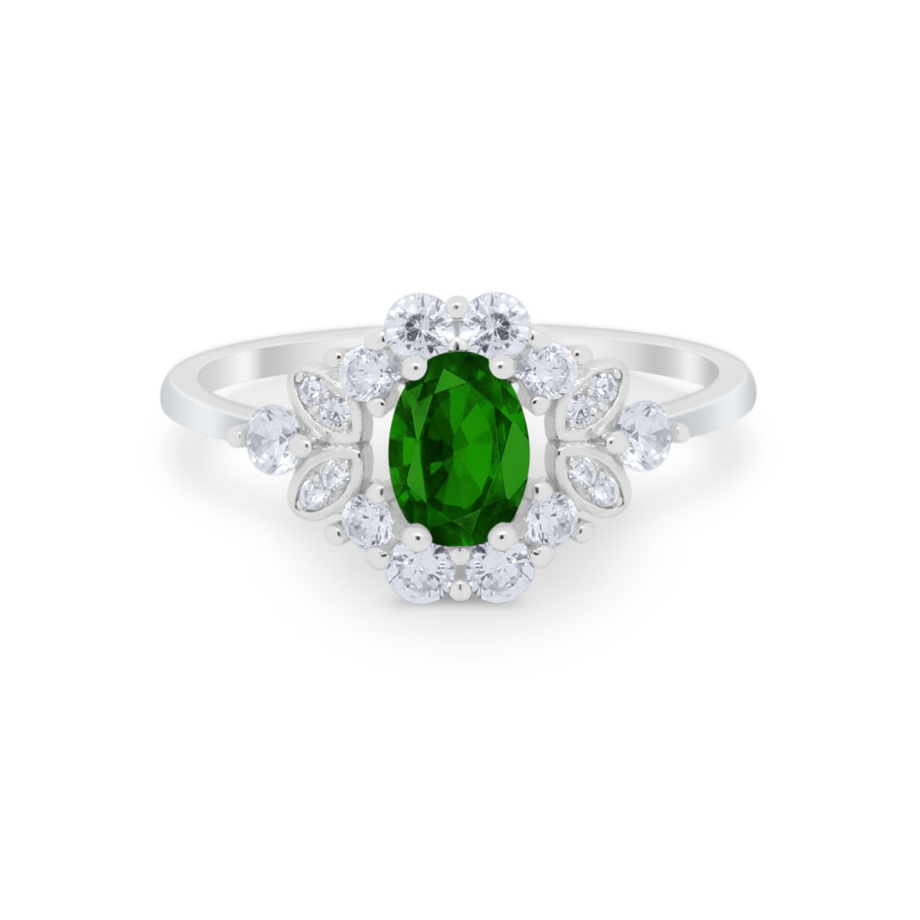 Oval Wedding Ring Vintage Round Simulated Cubic Zirconia 925 Sterling Silver