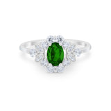 Oval Wedding Ring Vintage Round Simulated Cubic Zirconia 925 Sterling Silver