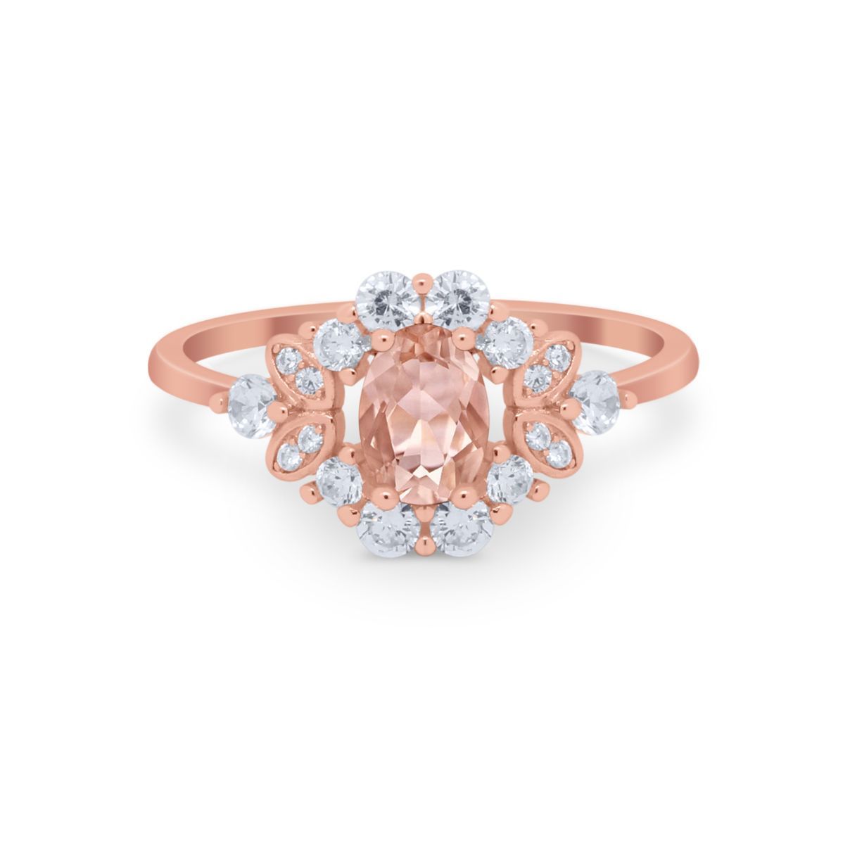 Oval Wedding Ring Vintage Round Simulated Cubic Zirconia 925 Sterling Silver