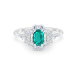Oval Wedding Ring Vintage Round Simulated Cubic Zirconia 925 Sterling Silver