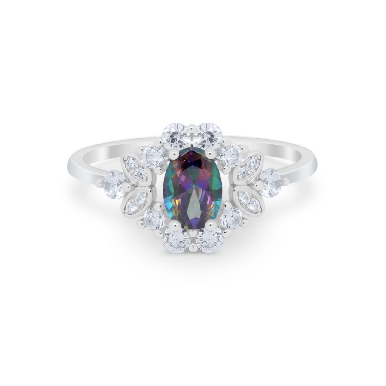 Oval Wedding Ring Vintage Round Simulated Cubic Zirconia 925 Sterling Silver