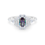 Oval Wedding Ring Vintage Round Simulated Cubic Zirconia 925 Sterling Silver