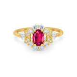 Oval Wedding Ring Vintage Round Simulated Cubic Zirconia 925 Sterling Silver
