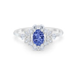 Oval Wedding Ring Vintage Round Simulated Cubic Zirconia 925 Sterling Silver