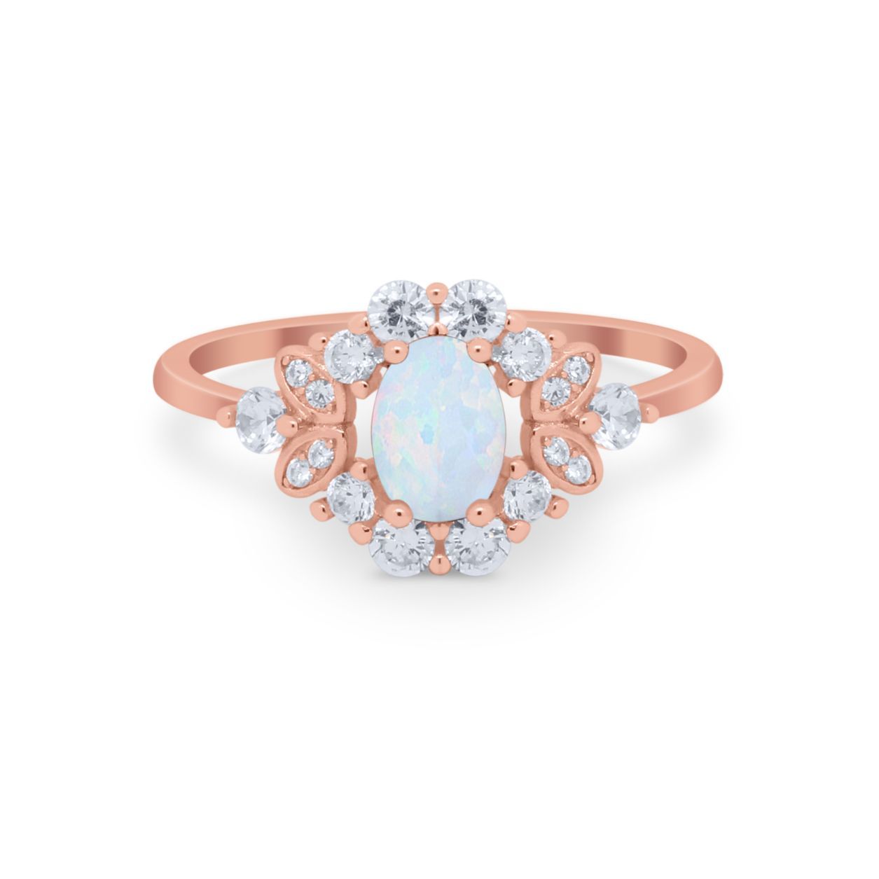 Oval Wedding Ring Vintage Round Simulated Cubic Zirconia 925 Sterling Silver