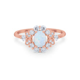 Oval Wedding Ring Vintage Round Simulated Cubic Zirconia 925 Sterling Silver