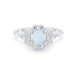 Oval Wedding Ring Vintage Round Simulated Cubic Zirconia 925 Sterling Silver