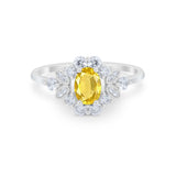 Oval Wedding Ring Vintage Round Simulated Cubic Zirconia 925 Sterling Silver