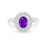 Art Deco Wedding Ring Oval Round Simulated Cubic Zirconia 925 Sterling Silver