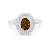 Art Deco Wedding Ring Oval Round Simulated Cubic Zirconia 925 Sterling Silver