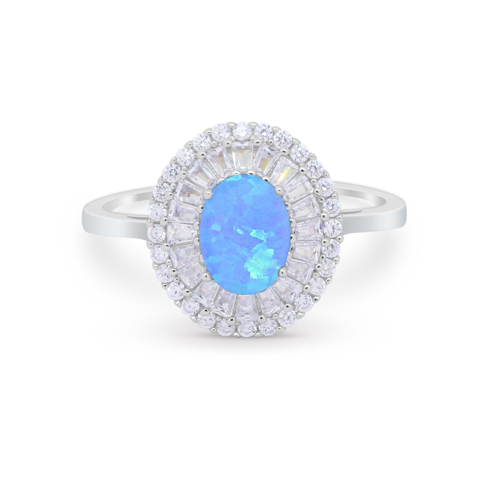 Art Deco Wedding Ring Oval Round Simulated Cubic Zirconia 925 Sterling Silver