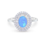 Art Deco Wedding Ring Oval Round Simulated Cubic Zirconia 925 Sterling Silver