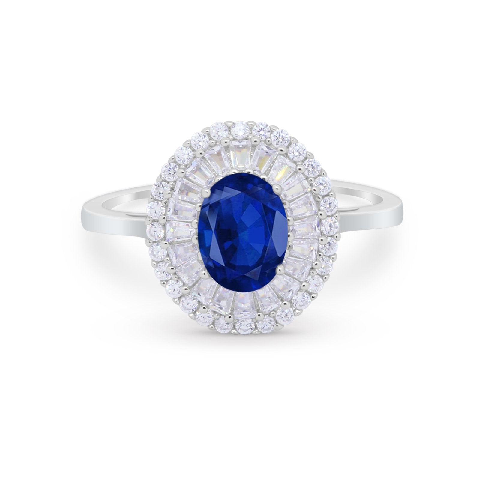 Art Deco Wedding Ring Oval Round Simulated Cubic Zirconia 925 Sterling Silver