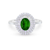 Art Deco Wedding Ring Oval Round Simulated Cubic Zirconia 925 Sterling Silver
