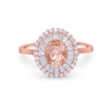 Art Deco Wedding Ring Oval Round Simulated Cubic Zirconia 925 Sterling Silver