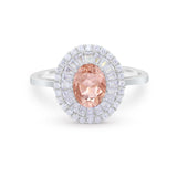 Art Deco Wedding Ring Oval Round Simulated Cubic Zirconia 925 Sterling Silver