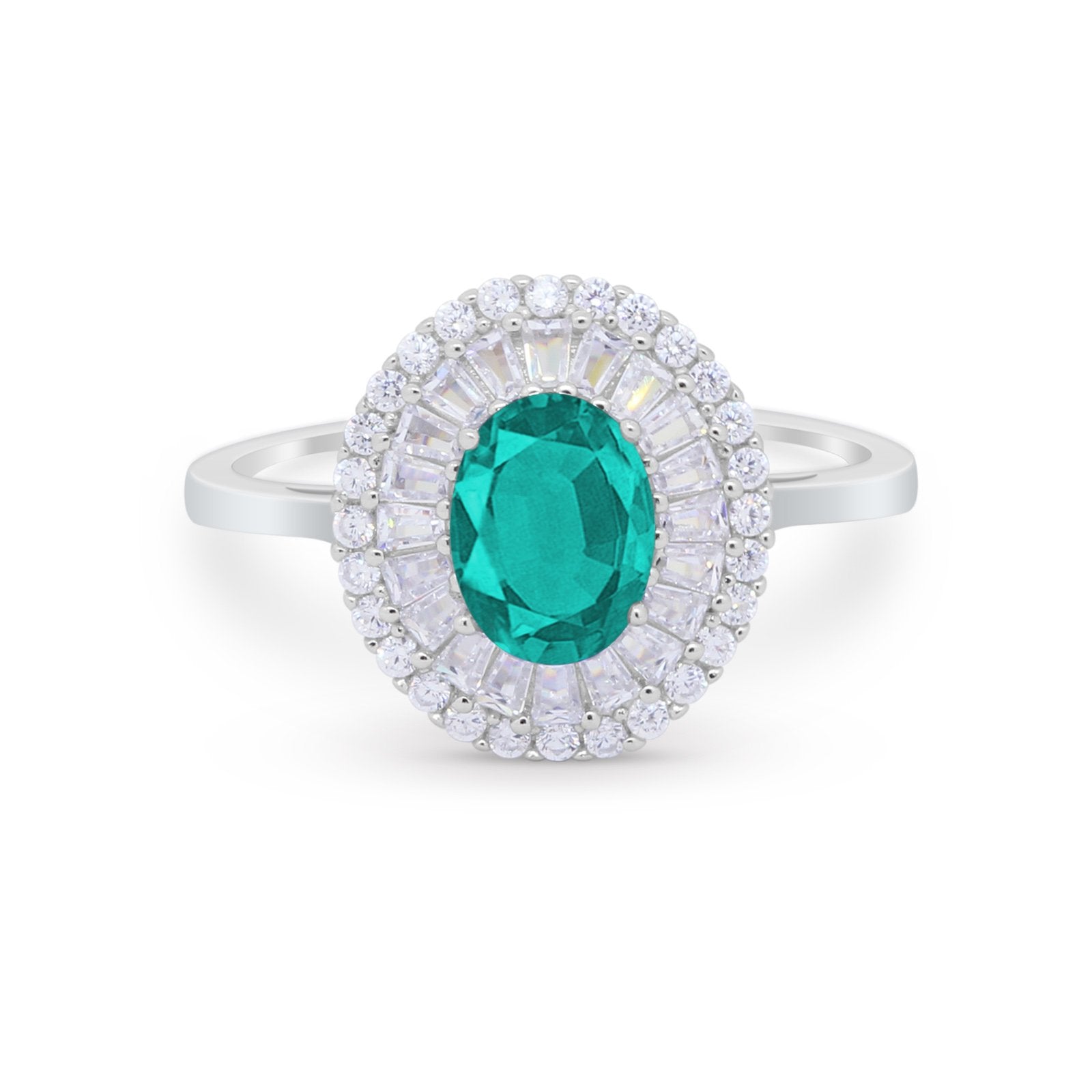 Art Deco Wedding Ring Oval Round Simulated Cubic Zirconia 925 Sterling Silver
