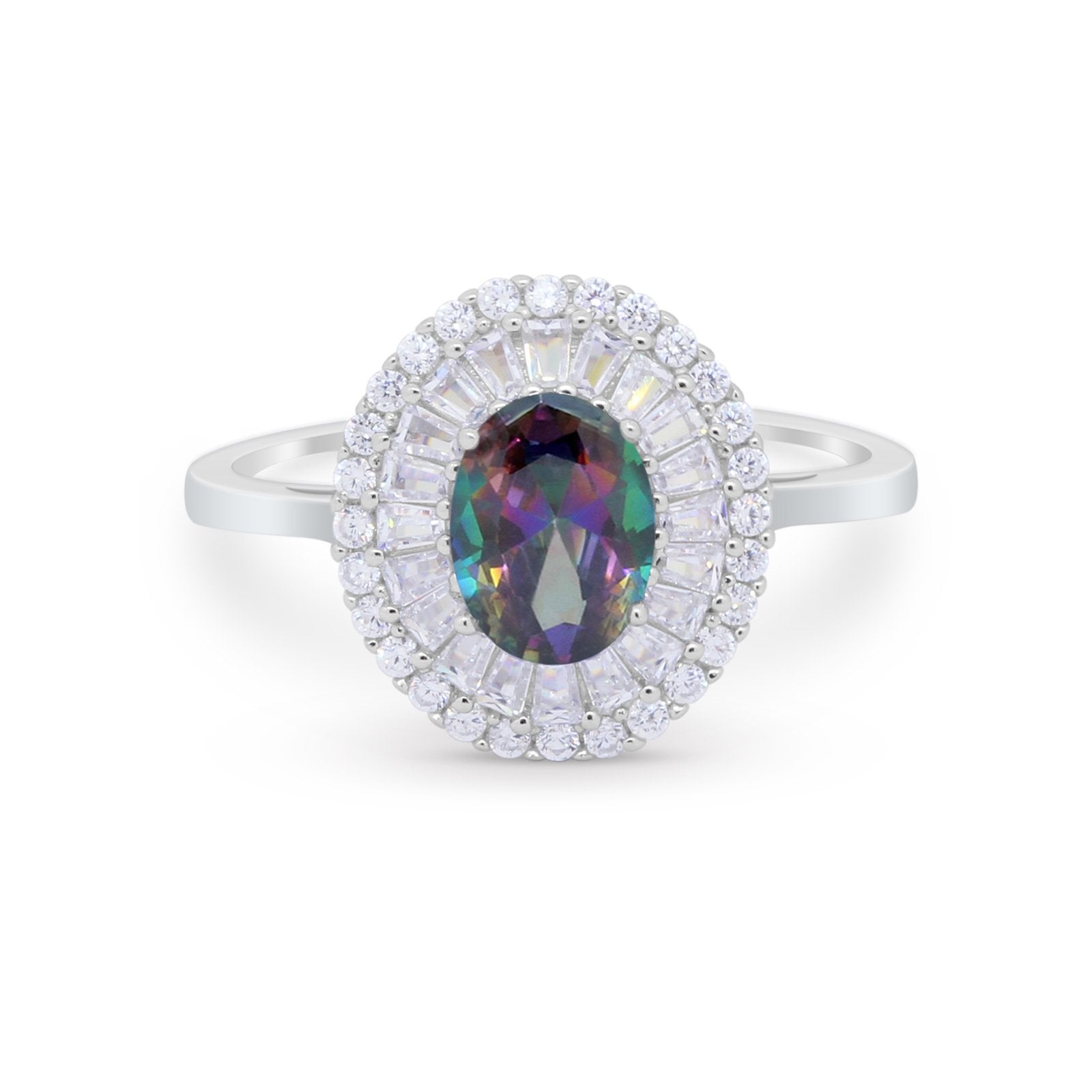 Art Deco Wedding Ring Oval Round Simulated Cubic Zirconia 925 Sterling Silver