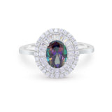 Art Deco Wedding Ring Oval Round Simulated Cubic Zirconia 925 Sterling Silver