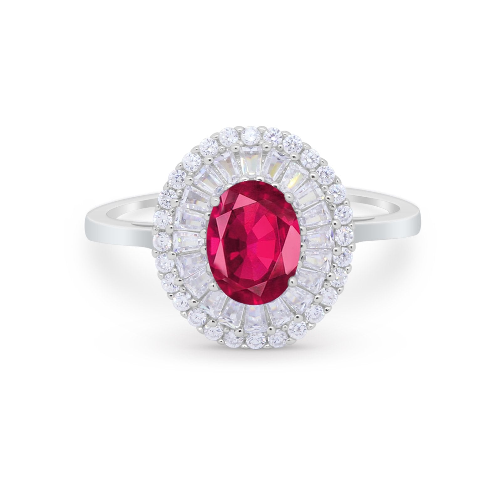 Art Deco Wedding Ring Oval Round Simulated Cubic Zirconia 925 Sterling Silver