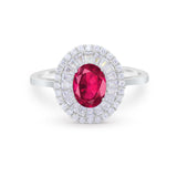 Art Deco Wedding Ring Oval Round Simulated Cubic Zirconia 925 Sterling Silver
