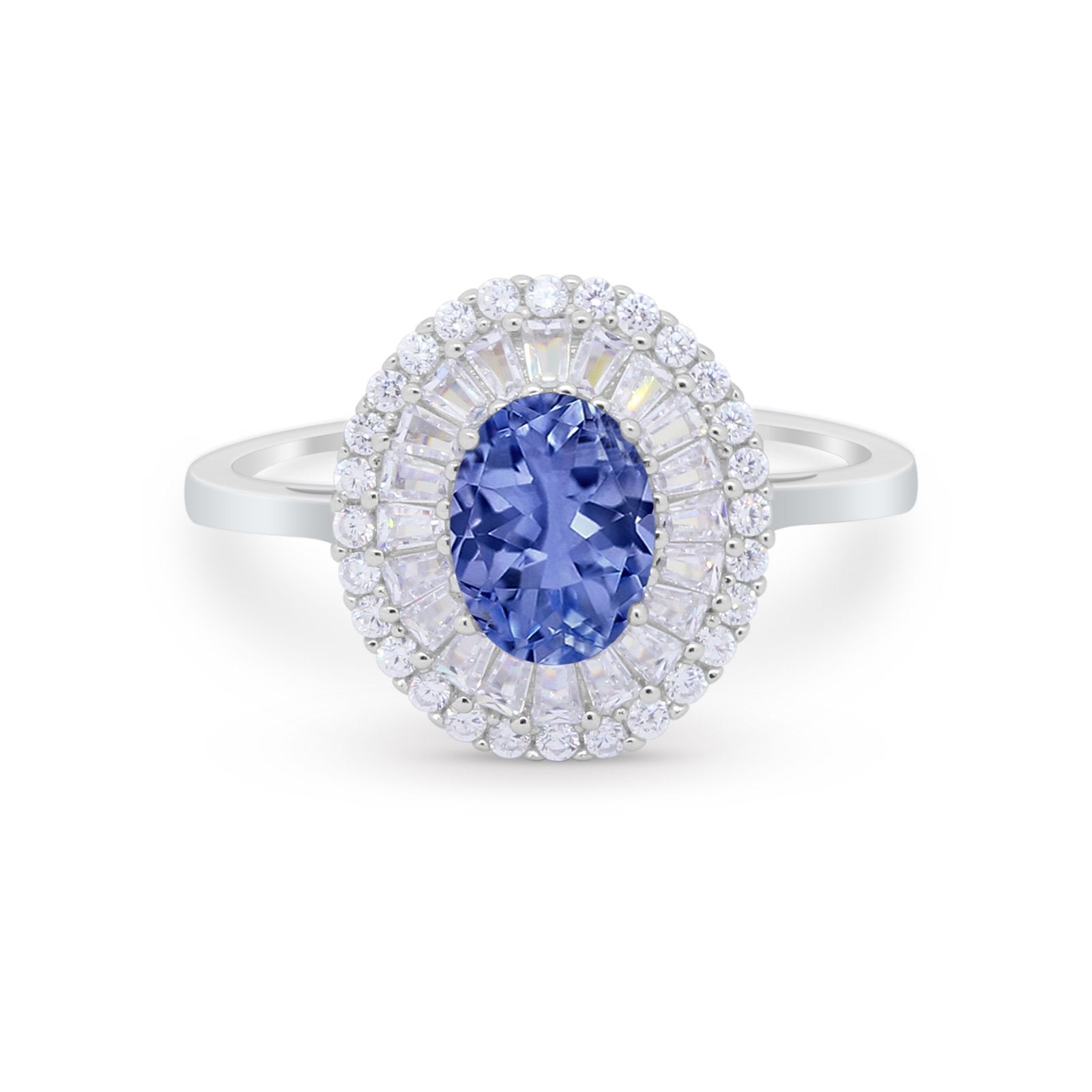 Art Deco Wedding Ring Oval Round Simulated Cubic Zirconia 925 Sterling Silver
