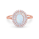 Art Deco Wedding Ring Oval Round Simulated Cubic Zirconia 925 Sterling Silver