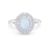 Art Deco Wedding Ring Oval Round Simulated Cubic Zirconia 925 Sterling Silver