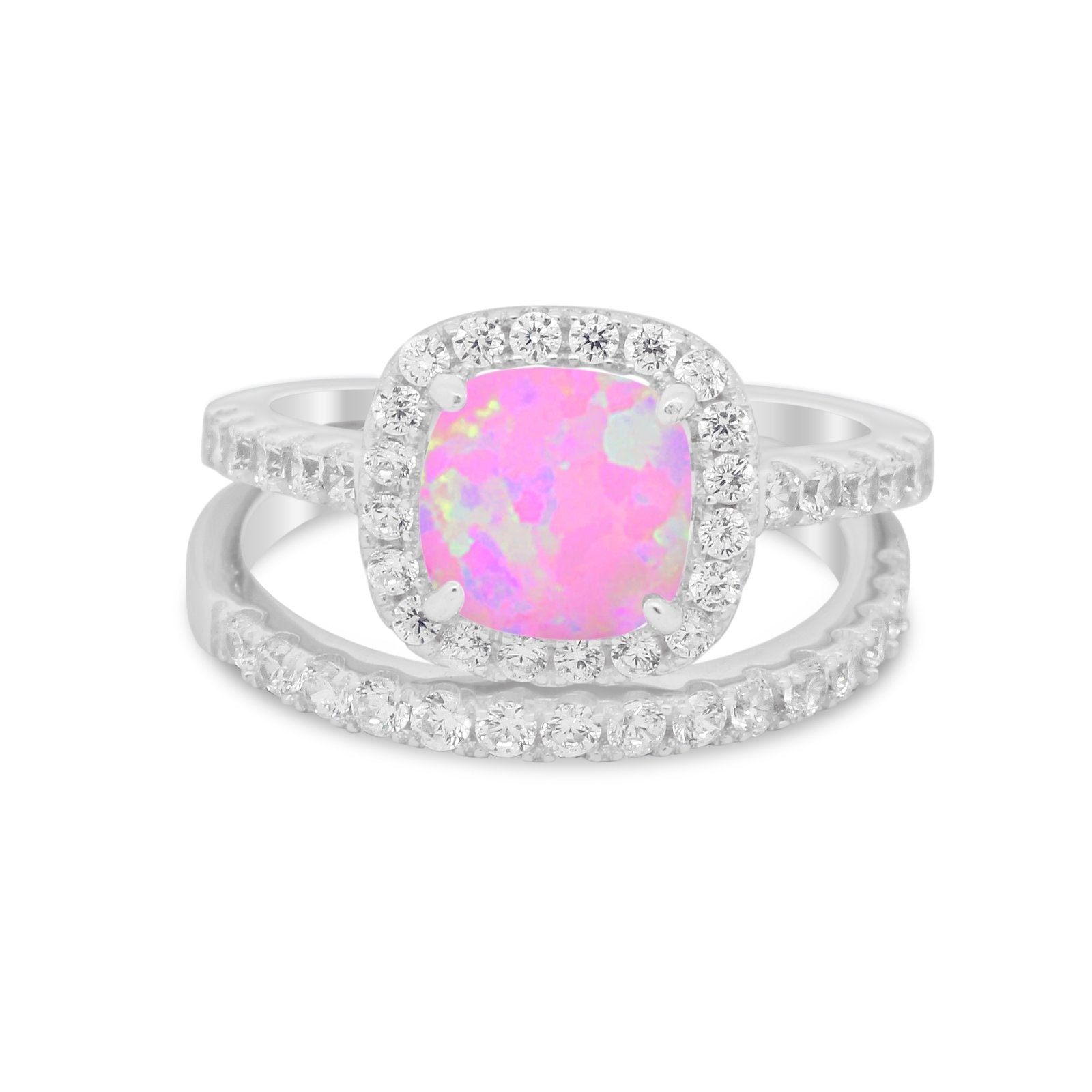 Two Piece Wedding Ring Band Round Simulated Cubic Zirconia 925 Sterling Silver