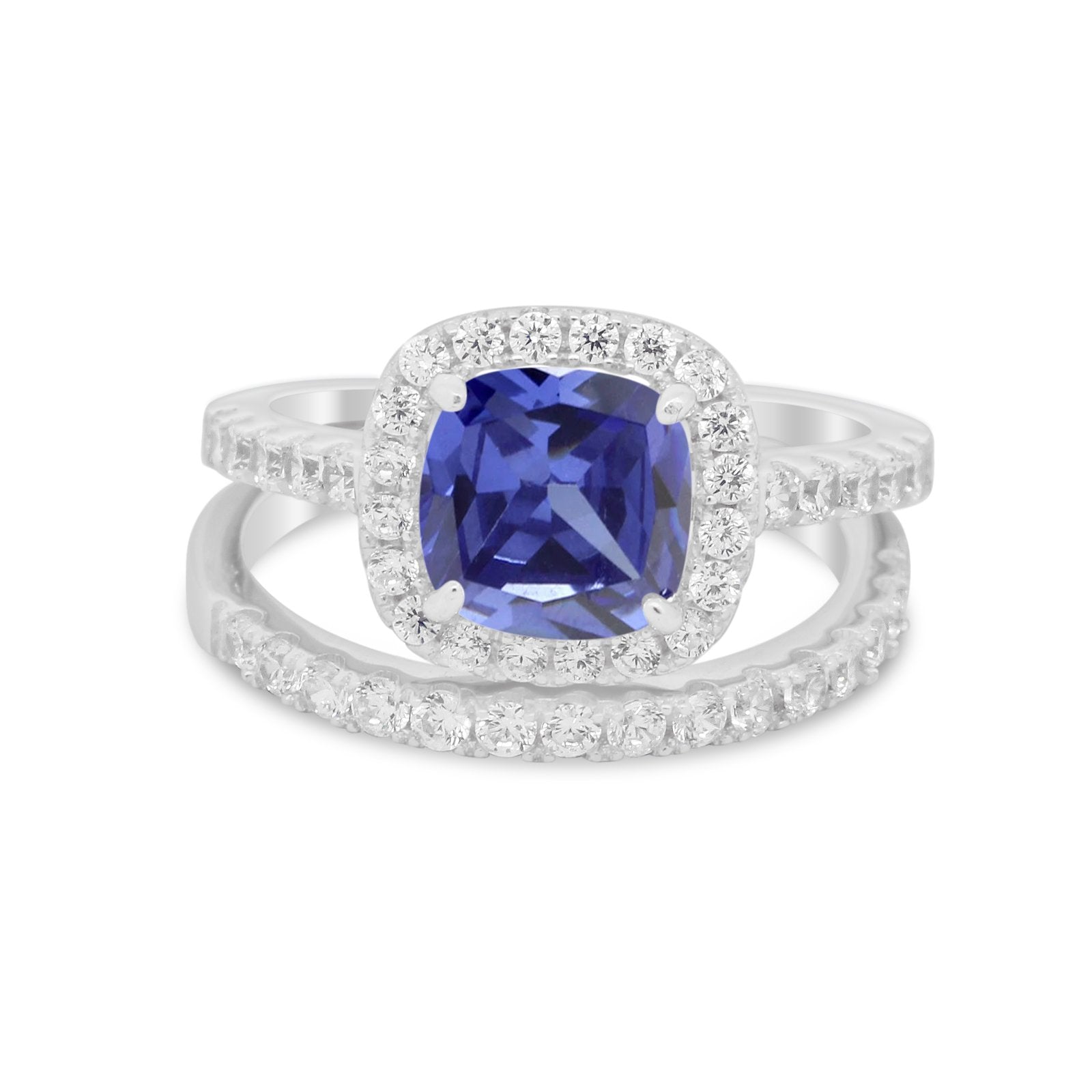 Two Piece Wedding Ring Band Round Simulated Cubic Zirconia 925 Sterling Silver