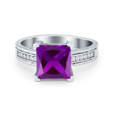 Cushion Cut Wedding Ring Simulated Cubic Zirconia Accent 925 Sterling Silver