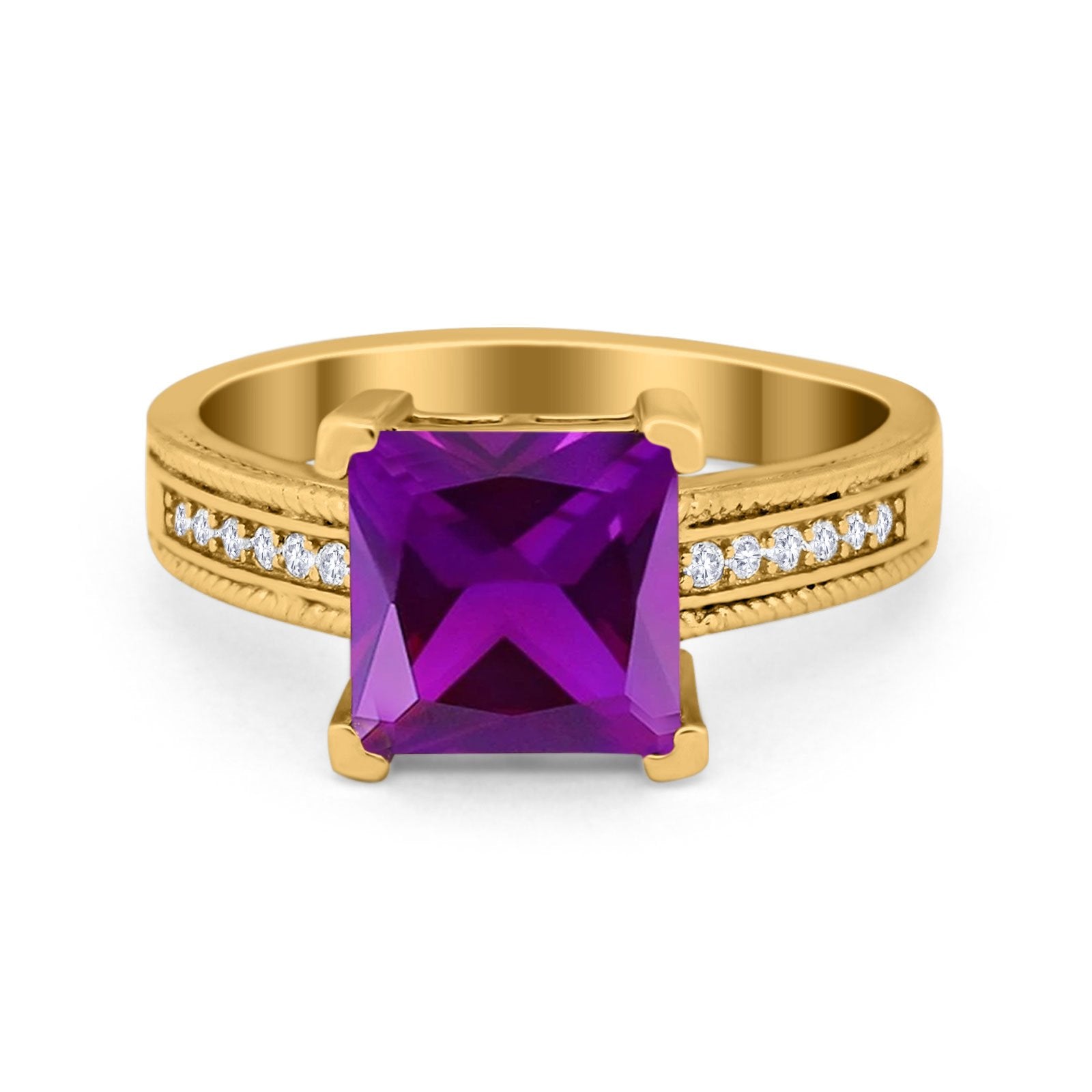 Cushion Cut Wedding Ring Simulated Cubic Zirconia Accent 925 Sterling Silver