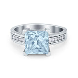 Cushion Cut Wedding Ring Simulated Cubic Zirconia Accent 925 Sterling Silver