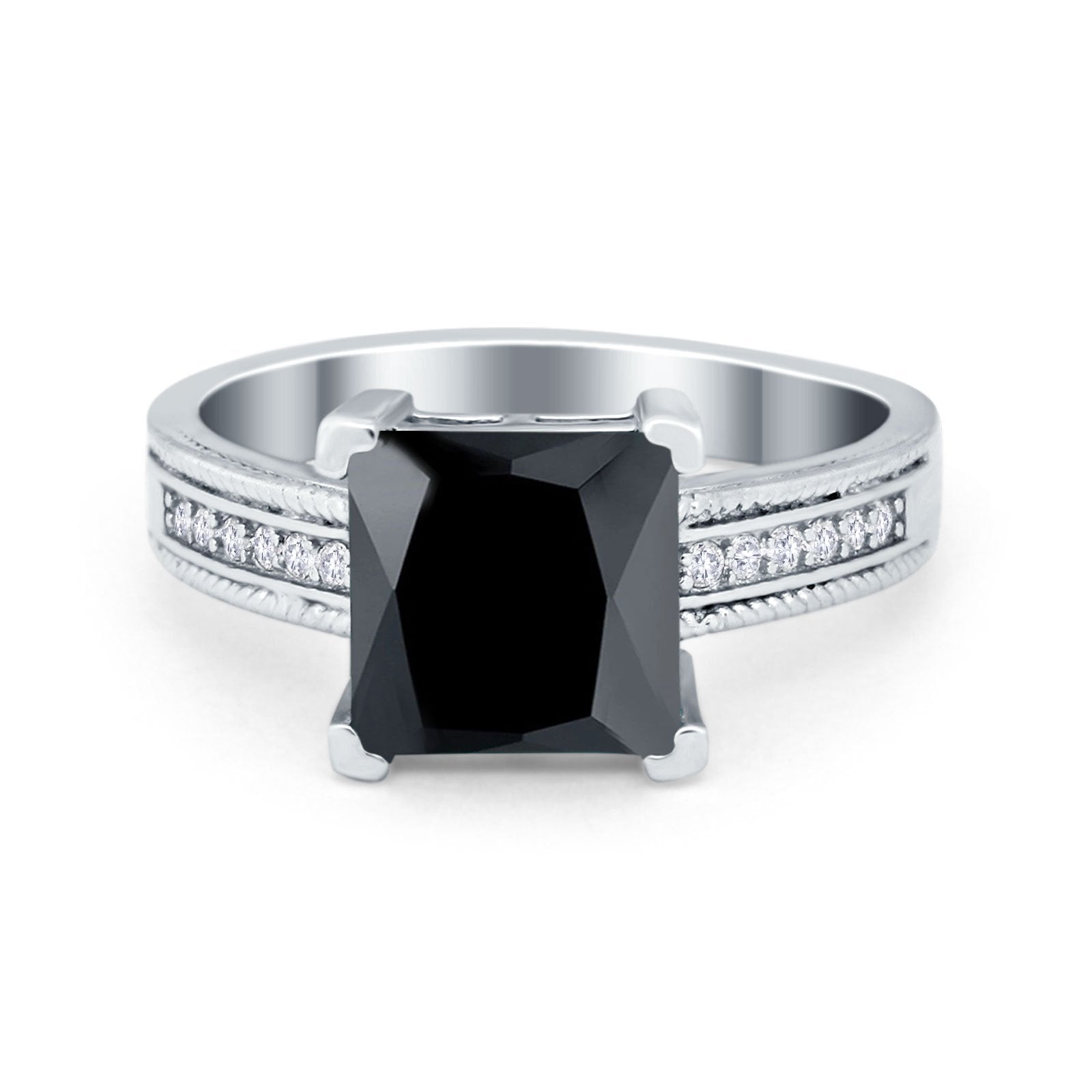 Cushion Cut Wedding Ring Simulated Cubic Zirconia Accent 925 Sterling Silver