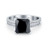 Cushion Cut Wedding Ring Simulated Cubic Zirconia Accent 925 Sterling Silver