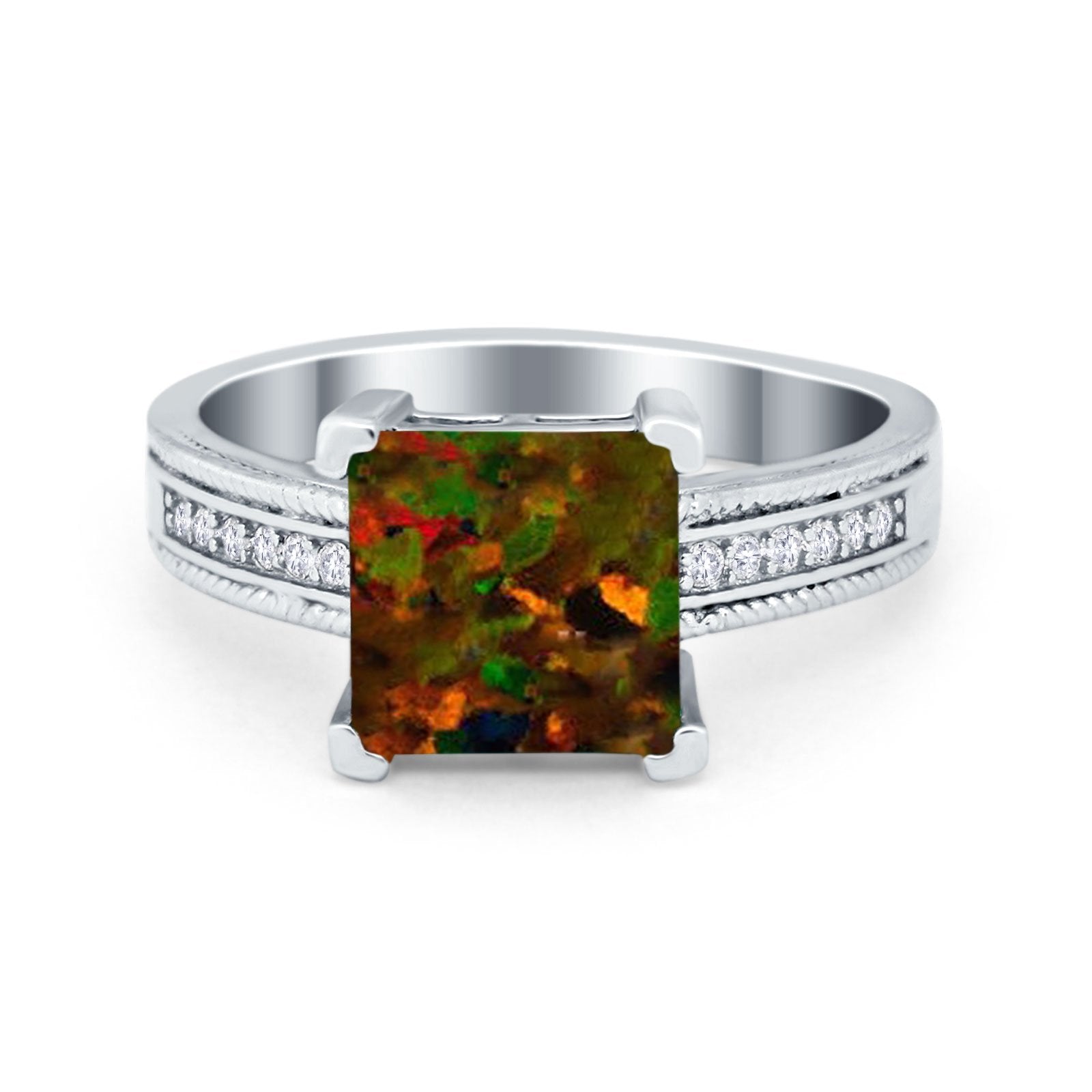 Cushion Cut Wedding Ring Simulated Cubic Zirconia Accent 925 Sterling Silver