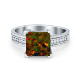 Cushion Cut Wedding Ring Simulated Cubic Zirconia Accent 925 Sterling Silver