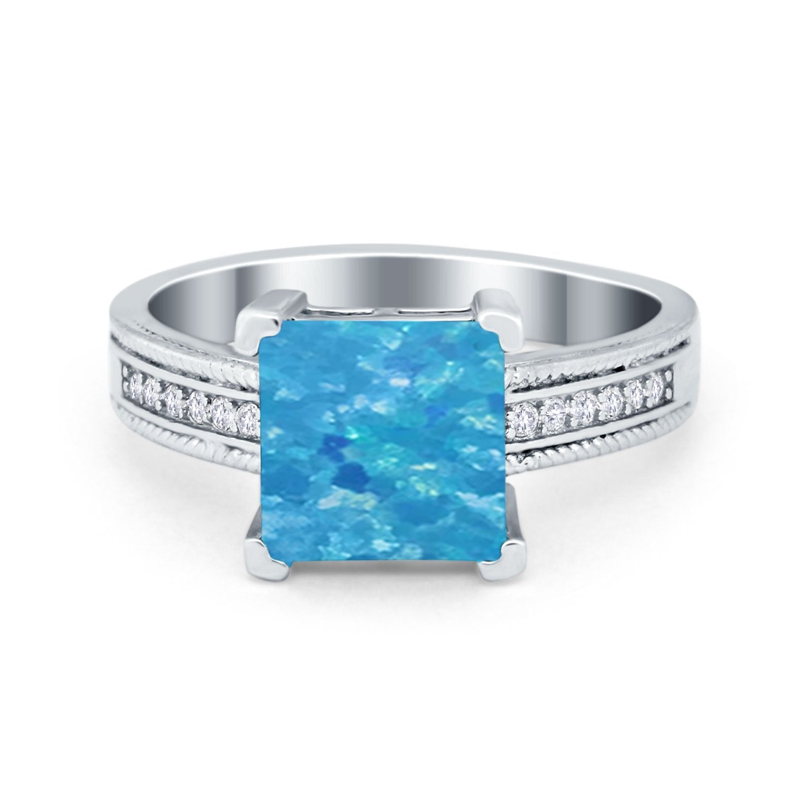 Cushion Cut Wedding Ring Simulated Cubic Zirconia Accent 925 Sterling Silver