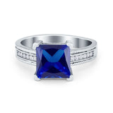 Cushion Cut Wedding Ring Simulated Cubic Zirconia Accent 925 Sterling Silver