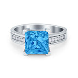 Cushion Cut Wedding Ring Simulated Cubic Zirconia Accent 925 Sterling Silver