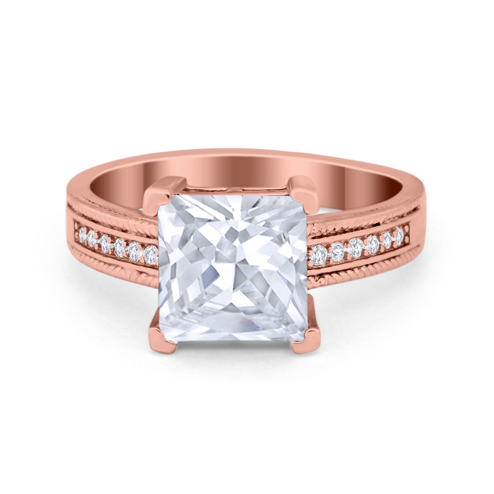 Cushion Cut Wedding Ring Simulated Cubic Zirconia Accent 925 Sterling Silver