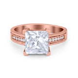 Cushion Cut Wedding Ring Simulated Cubic Zirconia Accent 925 Sterling Silver