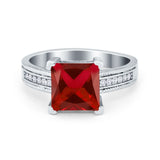 Cushion Cut Wedding Ring Simulated Cubic Zirconia Accent 925 Sterling Silver