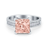 Cushion Cut Wedding Ring Simulated Cubic Zirconia Accent 925 Sterling Silver