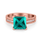 Cushion Cut Wedding Ring Simulated Cubic Zirconia Accent 925 Sterling Silver