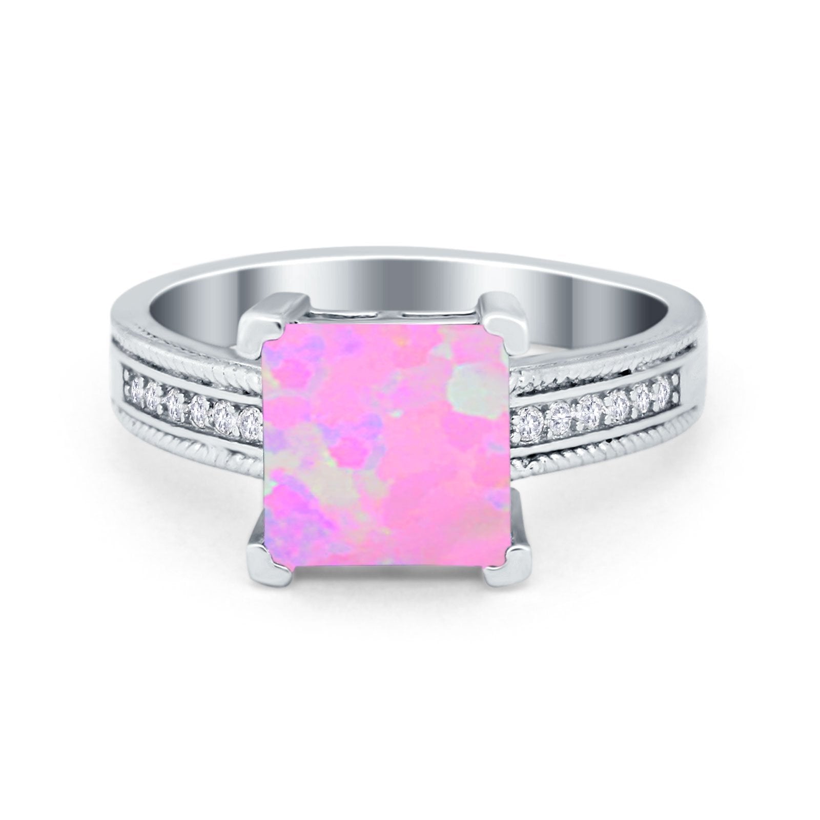 Cushion Cut Wedding Ring Simulated Cubic Zirconia Accent 925 Sterling Silver