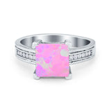 Cushion Cut Wedding Ring Simulated Cubic Zirconia Accent 925 Sterling Silver