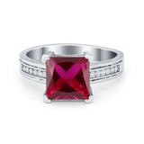 Cushion Cut Wedding Ring Simulated Cubic Zirconia Accent 925 Sterling Silver